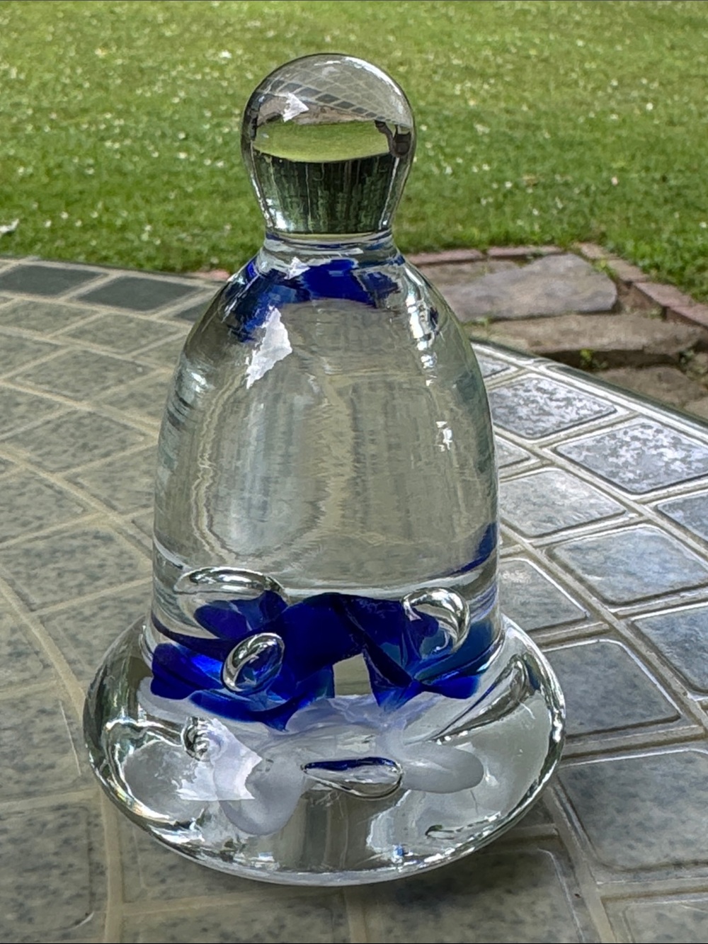 Joe St. Clair Art Glass 4” Paperweight Handblown Floral Bell Form Cobalt Blue
